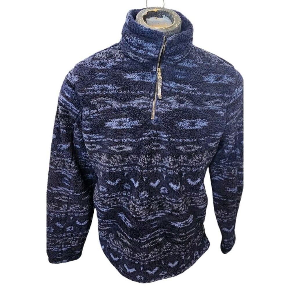 Alpine Sherpa 1/4 Zip Sweater Mens Large Blue Southwest Pattern Pockets